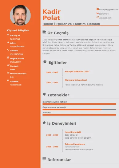 Halkla İlişkiler Örnek cv indir